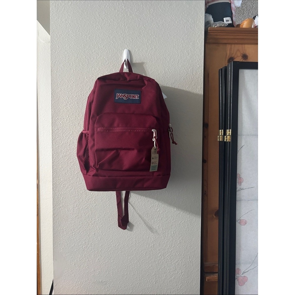 Jansport Maroon Cross Town Backpack Plus Laptop Sleeve 15" School Travel NEW - Picture 4 of 16
